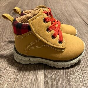 Wonder Nation Toddler Boys Tan Boots with Red Buffalo Plaid Detail Size 3 NWOT